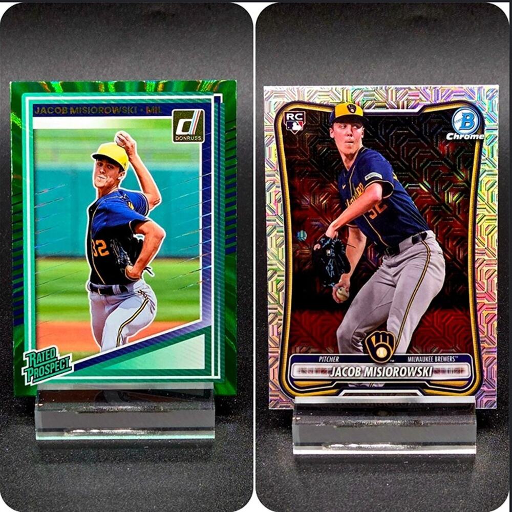 Jacob Misiorowski Green Laser Prizm Bowman Chrome Mojo RC Brewers Top Prospect